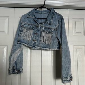 SHEIN Cropped Denim Jacket with Tassels